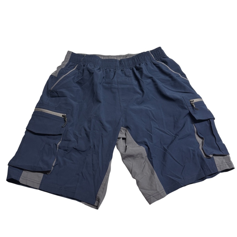 EZRUN Men’s Padded Bike Shorts Cargo Style Navy Gray Size M